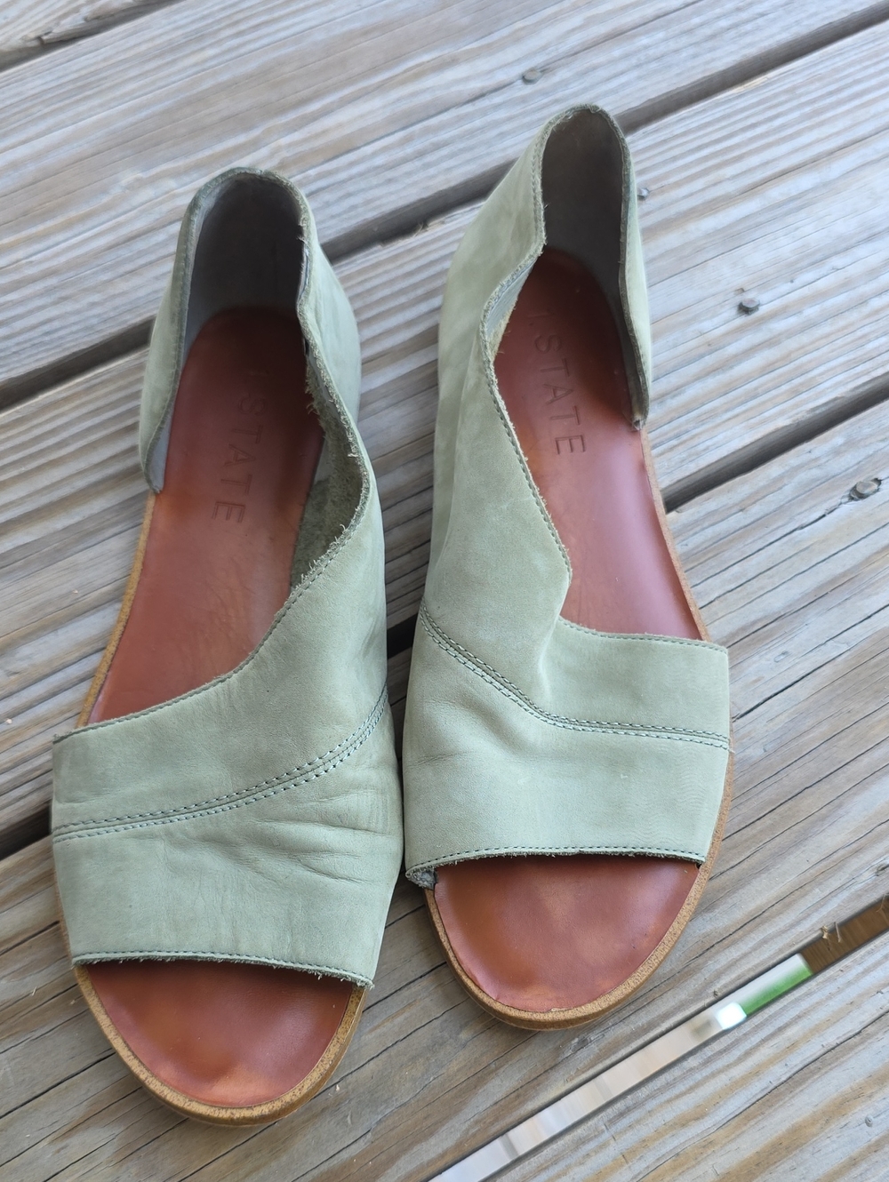 1. State Sage Green Suede Open-Toe Sandals